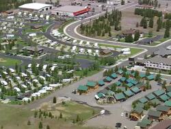 WS AERIAL View of roof tops in town of west Yellowstone / Wyoming, United States Stock Footage