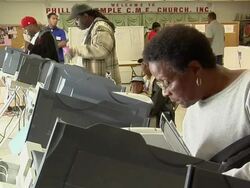 MS, People casting their votes at electronic voting machines, Toledo, Ohio, USA Stock Footage