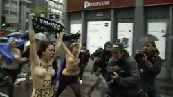 CLEAN : Topless Femen activists disrupt Spain anti News Clip