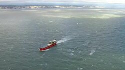 Aerials of stricken cargo ship in channel News Clip