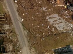 September 13, 2005 aerial over destroyed houses and debris along Grand Lagoon / Slidell, Louisiana Stock Footage