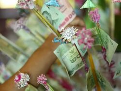 Merit by money in temple Stock Footage