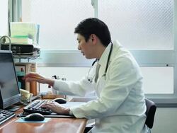 MS Doctor oprating computer / Shibuya, Tokyo, Japan    Stock Footage