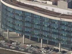 MS AERIAL Shot of Building Exterior of Government Complex Sejong / Sejong City, Chungcheongnam do, South Korea Stock Footage