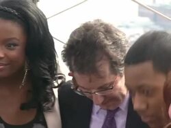 Tyrel Jackson Williams, China Anne McClain , Coco Jones, Tyler James Williams, Debby Ryan and Laura Marano at The Disney Channel And Disney XD Stars Visit The Empire State Building on 3/12/2012 Stock Footage