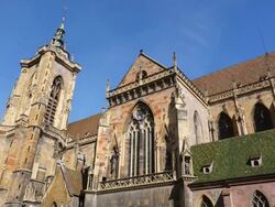 MS LA View of St. Martin's church / Colmar, Alsace, France Stock Footage