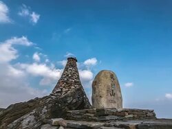 MS ZI T/L Shot of Cloudscape at Hambaeksan mountain peak with monument and stone pagoda / Jeongseon, Gangwon do, South Korea Stock Footage