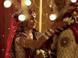 Bride and groom doing varmala in the marriage  Stock Footage