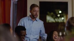 Restaurant owner chats with dinner party and thanks them for their visit Stock Footage