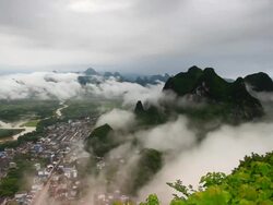 Guilin Hills in Mist at Sunrise Stock Footage