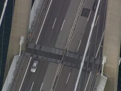 WS AERIAL ZI ZO DS View of Little belt bridge / Funen, Denmark Stock Footage