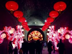 MS Tourists roaming new year lantern festival at city wall / xi'an, shaanxi, china Stock Footage