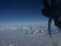 Long shot of propeller and mountains Stock Footage