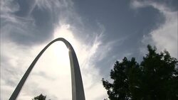 Storm clouds swirl above the Gateway Arch in St. Louis, Missouri. Stock Footage