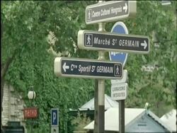 MS Street signs for St Germain Metro, Paris, France Stock Footage