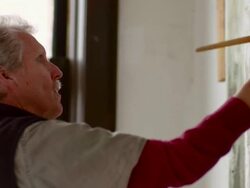 MS PAN TU Man working on painting / Hudson, New York, United States Stock Footage