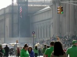 WS Crowds sitting on steps in front of Metropolitan Museum of Art / New York, United States Stock Footage