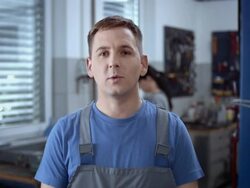 Mechanic Talking Into The Camera Stock Footage