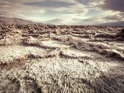 WS LA POV View of Dry Cracked Earth and Salt Flats / Death Valley NP, California, United States  Stock Footage
