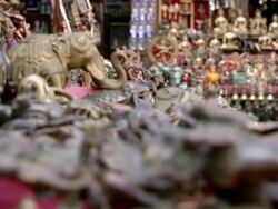 MS R/F Shot of Souvenir market at Boudhanath Stupa temple / Kathmandu, Nepal Stock Footage