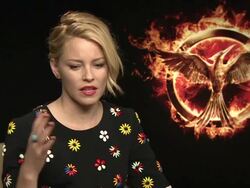 INTERVIEW - Elizabeth Banks at The Hunger Games: Mockingjay, Part 1 Junket Stock Footage