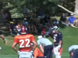Denver Broncos practice defensive players Stock Footage