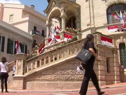 ATMOSPHERE Adorned building at the Monaco Royal Wedding: Preparations at Monaco . (Footage by WireImage Video/Getty Images Entertainment Video) Stock Footage