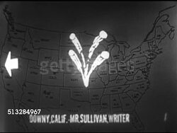 1952: UFO SIGHTINGS MAP: United States map w/ pins, UNEXPLAINED: Highlighting area, 1951 Downy, California technical writer Ed Sullivan telling his eyewitness account, four objects, 1951Lubbock, Texas, professors see lights, VS student photograph. Instructional Video