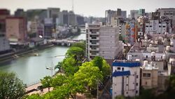 Tilt Shift View of Residential Fukuoka Neighborhood - Time Lapse Stock Footage