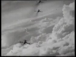 B/W air to air 3 F-104 'Starfighers' flying above clouds / Vietnam / 1960's / SOUND Stock Footage