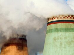 WS Shot of smoking chimneys of power plant in sunrise / Moscow, Russia Stock Footage