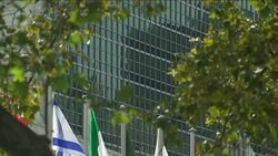 National flags outside the UN headquarters News Clip