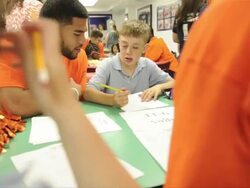 Denver Broncos players visit at-risk youth Stock Footage