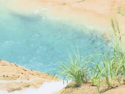 MS Turquoise water  pool in limestone with some in foreground / Agua Azul, Palenque, Rio Bascan, Chiapas, Mexico Stock Footage