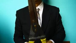 businessman hand with Grass Scissors Stock Footage