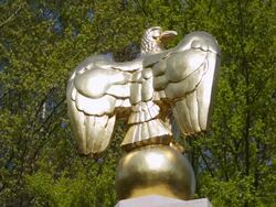 CU LA Shot of golden eagle statue at American war cemetery / Sandweiler, Luxembourg Stock Footage