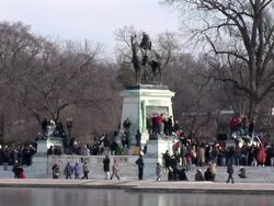January 20, 2009 WS MONTAGE Sections of the crowd on the National Mall at the inauguration of Barack Obama / Washington DC / AUDIO Stock Footage