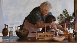 Cooking With Grandma-Beautiful Little Girl Learns How To Make Cookies in The Bright-lit Vintage Kitchen Stock Footage