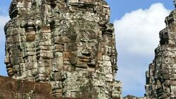 Angkor Bayon Temple at Angkor Thom in Cambodia Stock Footage