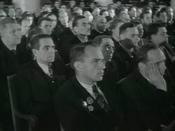 MS Politician at microphone giving speech and people sitting AUDIO / Moscow, Russia Stock Footage