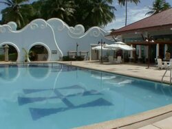 MS Shot of quiet pool at luxury resort / Sihanoukville, Cambodia Stock Footage