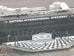 AERIAL WS Daytona International Speedway stage / Florida, United States Stock Footage