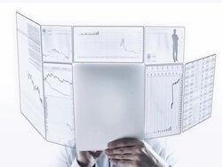 Man works with futuristic touch screen. Stock Footage