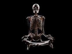 Human Skeleton sitting at lotus pose and pointing with hands Stock Footage