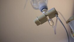 Infusion bottle with IV solution to help patient Stock Footage