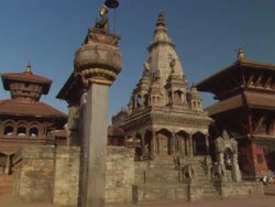 WS TD View of Buddhist temples  / Kathmandu, Central, Nepal Stock Footage