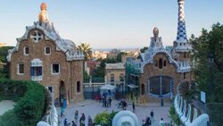 Spain, Catalonia, Barcelona, Park Guell, listed as World Heritage by UNESCO - Time lapse Stock Footage