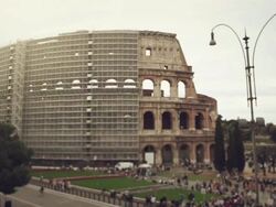 Coliseum renovation, covered by scaffolding Stock Footage