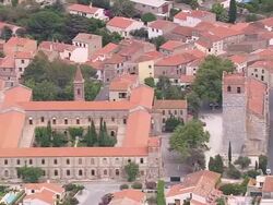 MS AERIAL Shot of Espira de L'Agly city / Languedoc Roussillon, France Stock Footage