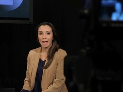 Female presenter and guest in TV studio Stock Footage